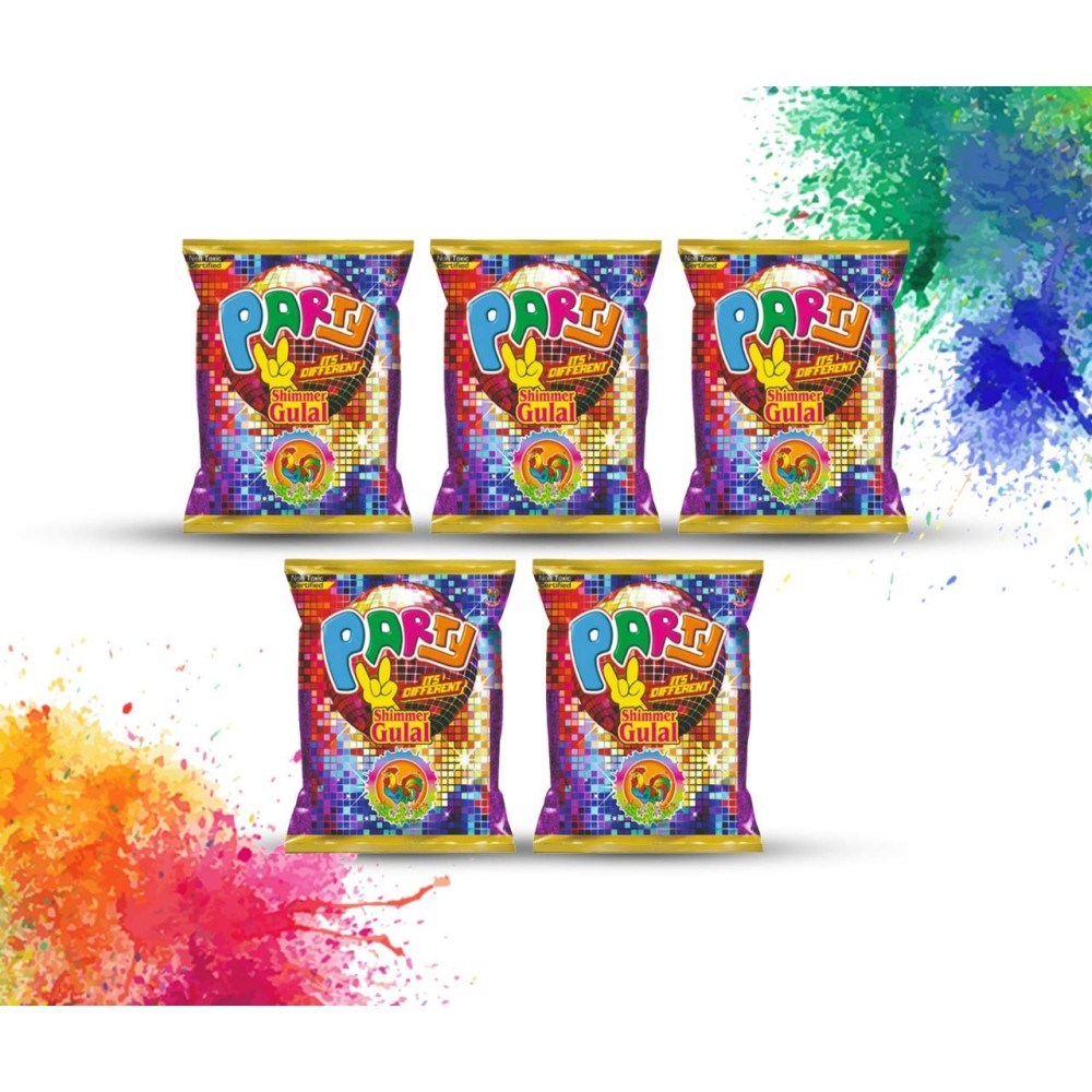 COCK BRAND Party Shimmer Gulal (Multicolour) (Pack of 5) 